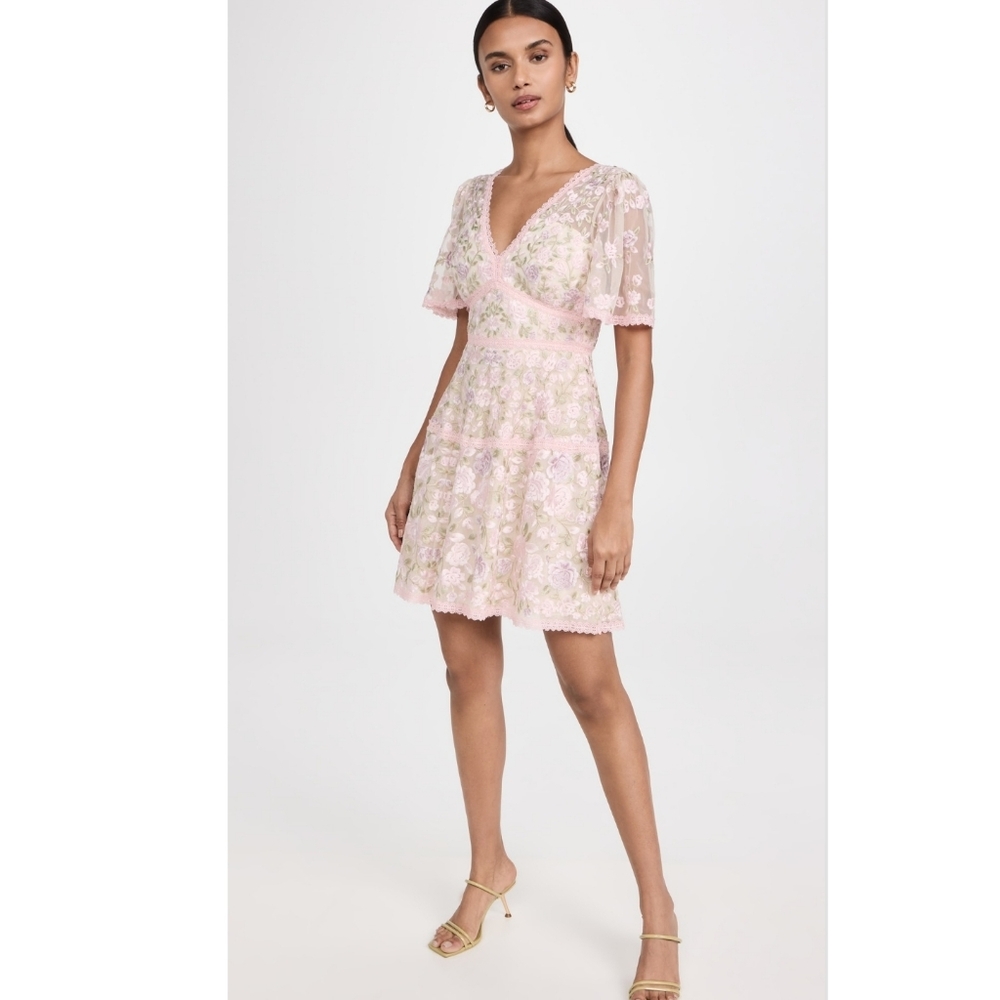 NWT Needle & Thread Lavender Rose Micro Mini Dress In Champagne